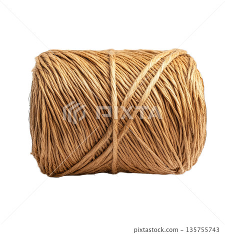Brown twine roll on white isolated background. 135755743