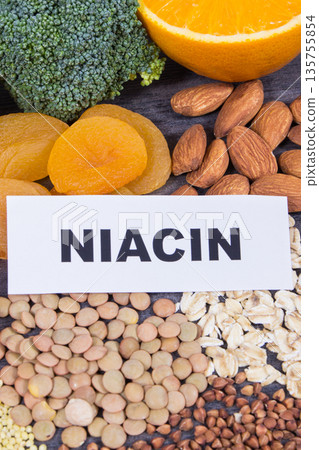 Healthy nutritious food as source natural niacin, other vitamins or minerals and dietary fiber Healthy nutritious food as source natural niacin, other vitamins or minerals and dietary fiber 135755854