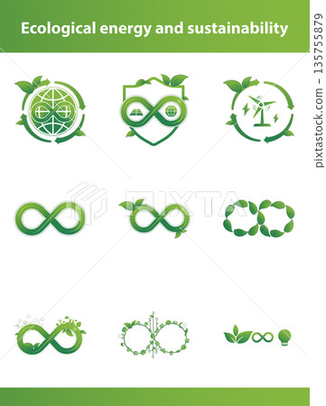 Vector Infinity Loop Icons for Circular Economy and Sustainable Energy Vector Infinity Loop Icons for Circular Economy and Sustainable Energy 135755879