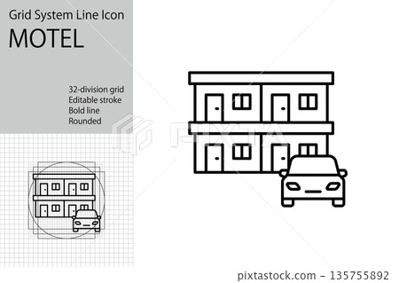 Building icon representing a motel or private lodging Building icon representing a motel or private lodging 135755892