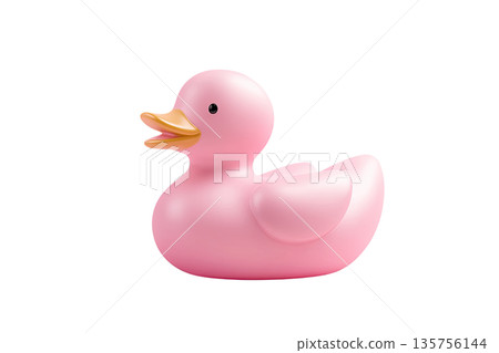A charming pink rubber duck with a cheerful expression, perfect for children's baths and playful decor. 135756144