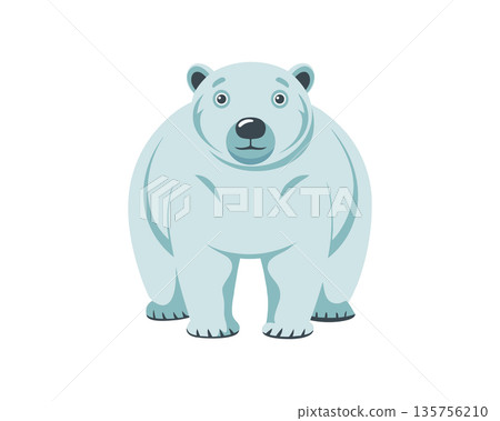 Cute polar bear front view isolated on white background. Illustration. Cute polar bear front view isolated on white background. Illustration. 135756210