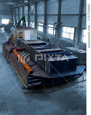 Industrial dredging machine , heavy machinery construction. Mechanical engineering. Finished products. 135756865