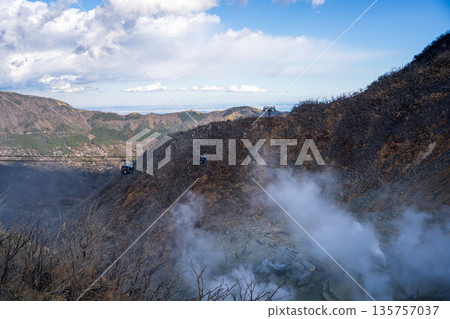 途經大湧谷、箱根和火山煙霧的索道 途經大湧谷、箱根和火山煙霧的索道 135757037