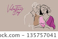 Happy young couple make heart shape by two palms. Girl and boy show hands gesture of love 135757041