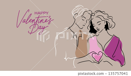 Happy young couple make heart shape by two palms. Girl and boy show hands gesture of love Happy young couple make heart shape by two palms. Girl and boy show hands gesture of love 135757041