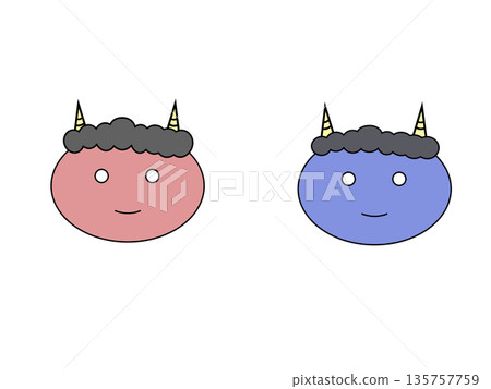 A cute and simple illustration of a red demon and a blue demon A cute and simple illustration of a red demon and a blue demon 135757759