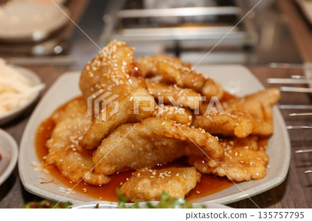 Chinese food. Guo Bao Rou (sweet and sour pork) 135757795