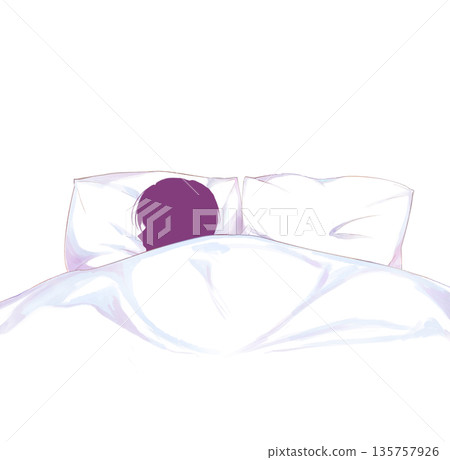 Silhouette of a man sleeping alone in a double bed Silhouette of a man sleeping alone in a double bed 135757926