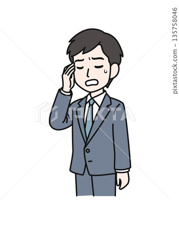 一位商人摀著頭的插圖素材 一位商人摀著頭的插圖素材 135758046