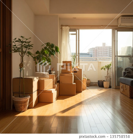 搬家當天，房間裡堆滿了紙箱。 135758558