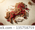 Auspicious Red Paper Cut Horse for Chinese New Year Celebration and Good Fortune 135758759