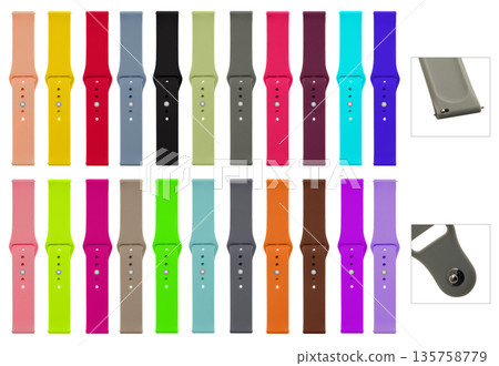 silicone strap for smart watches, isolated on white background, collage 135758779