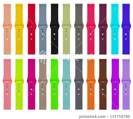 silicone strap for smart watches, isolated on white background, collage silicone strap for smart watches, isolated on white background, collage 135758780