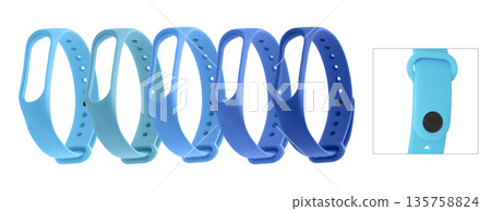 silicone strap for a fitness bracelet, isolated on a white background, collage 135758824