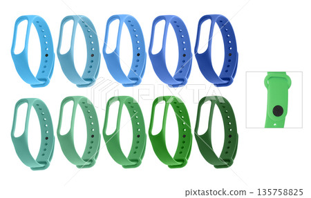 silicone strap for a fitness bracelet, isolated on a white background, collage silicone strap for a fitness bracelet, isolated on a white background, collage 135758825