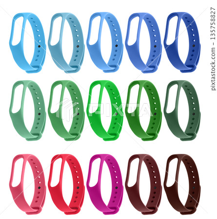 silicone strap for a fitness bracelet, isolated on a white background, collage silicone strap for a fitness bracelet, isolated on a white background, collage 135758827