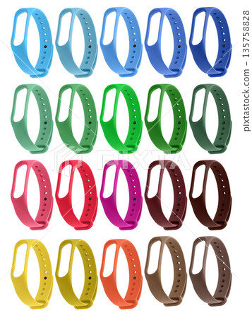silicone strap for a fitness bracelet, isolated on a white background, collage 135758828