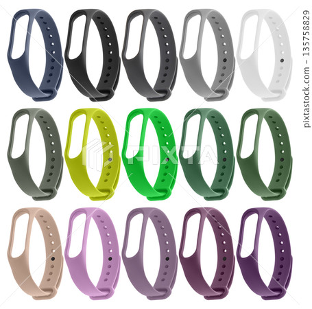 silicone strap for a fitness bracelet, isolated on a white background, collage silicone strap for a fitness bracelet, isolated on a white background, collage 135758829