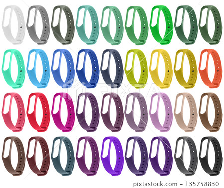 silicone strap for a fitness bracelet, isolated on a white background, collage silicone strap for a fitness bracelet, isolated on a white background, collage 135758830