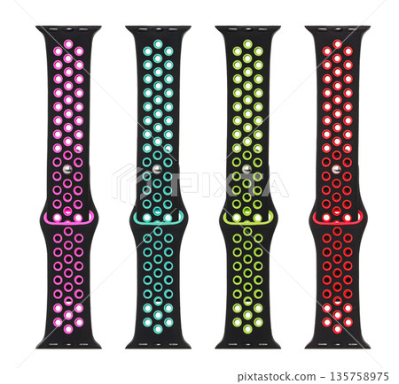 silicone strap for smart watches, on a white background in isolation, collage 135758975