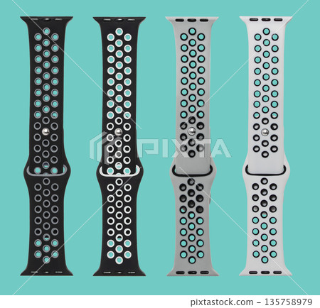 silicone strap for smart watches, on a blue background, collage silicone strap for smart watches, on a blue background, collage 135758979