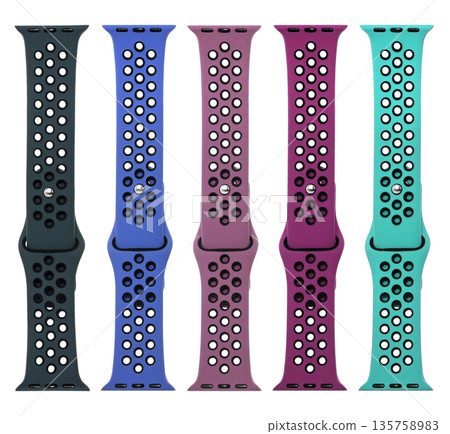silicone strap for smart watches, on a white background in isolation, collage 135758983