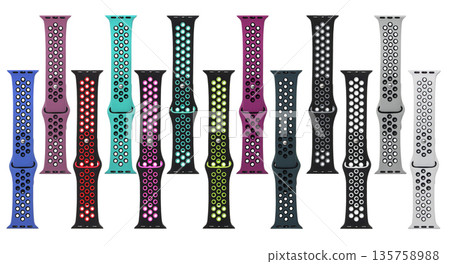 silicone strap for smart watches, on a white background in isolation, collage 135758988