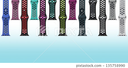 silicone strap for smart watches, on a blue background, collage 135758990