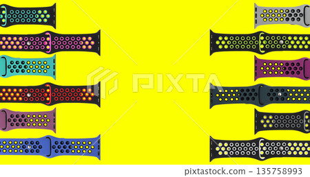 silicone strap for smart watches, on a yellow background, collage silicone strap for smart watches, on a yellow background, collage 135758993