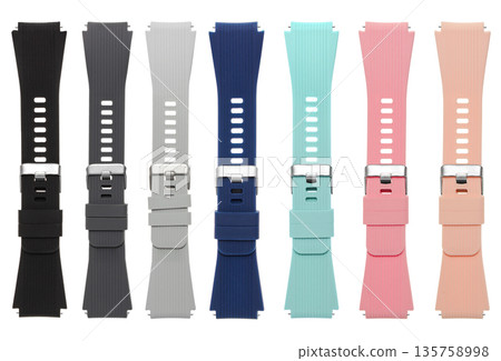 silicone strap for smart watches, on a white background in isolation, collage silicone strap for smart watches, on a white background in isolation, collage 135758998