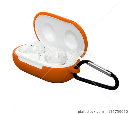 wireless headphones in a silicone case with a carabiner wireless headphones in a silicone case with a carabiner 135759050
