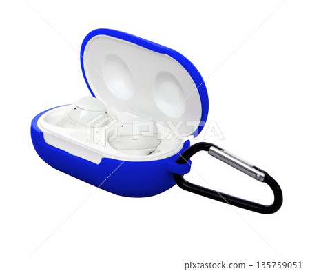 wireless headphones in a silicone case with a carabiner 135759051