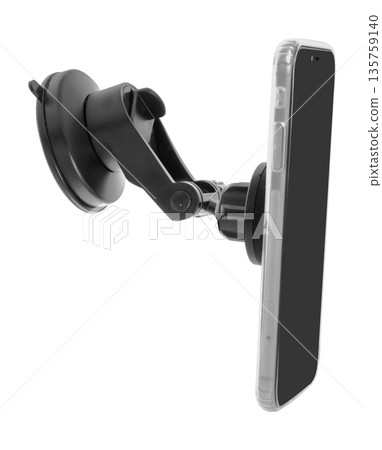 car holder for a phone with a phone, isolated on a white background 135759140