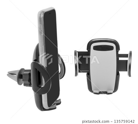 car holder for a phone with a phone, isolated on a white background car holder for a phone with a phone, isolated on a white background 135759142