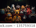 Group of animated animals sitting in cinema theater, watching film 135759318