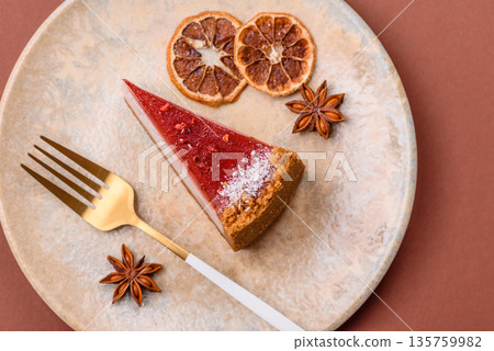 Strawberry cheesecake, a slice of sweet pie, a classic cheesecake dessert. Strawberry cheesecake Strawberry cheesecake, a slice of sweet pie, a classic cheesecake dessert. Strawberry cheesecake 135759982