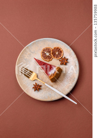 Strawberry cheesecake, a slice of sweet pie, a classic cheesecake dessert. Strawberry cheesecake 135759988