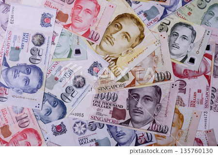 Money, currency of Singapore, dollar banknotes of various denominations. Singapore money Money, currency of Singapore, dollar banknotes of various denominations. Singapore money 135760130