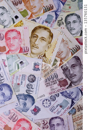 Money, currency of Singapore, dollar banknotes of various denominations. Singapore money Money, currency of Singapore, dollar banknotes of various denominations. Singapore money 135760131