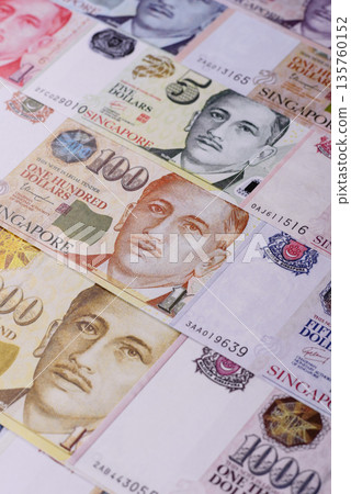 Money, currency of Singapore, dollar banknotes of various denominations. Singapore money Money, currency of Singapore, dollar banknotes of various denominations. Singapore money 135760152