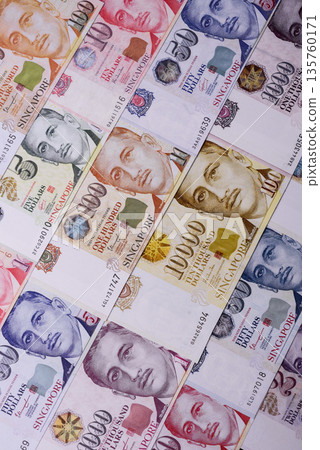 Money, currency of Singapore, dollar banknotes of various denominations. Singapore money 135760171