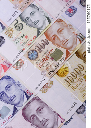 Money, currency of Singapore, dollar banknotes of various denominations. Singapore money Money, currency of Singapore, dollar banknotes of various denominations. Singapore money 135760175
