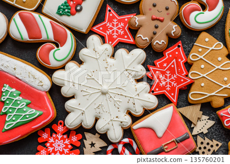 Gingerbread, Christmas cookies, and ornamental holiday baked goods. Christmas gingerbread Gingerbread, Christmas cookies, and ornamental holiday baked goods. Christmas gingerbread 135760201