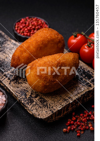 Chicken Kyiv cutlet with buttery filling, a lunch of chicken breast meat. Chicken Kyiv cutlet Chicken Kyiv cutlet with buttery filling, a lunch of chicken breast meat. Chicken Kyiv cutlet 135760457