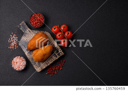 Chicken Kyiv cutlet with buttery filling, a lunch of chicken breast meat. Chicken Kyiv cutlet Chicken Kyiv cutlet with buttery filling, a lunch of chicken breast meat. Chicken Kyiv cutlet 135760459