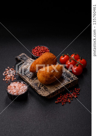 Chicken Kyiv cutlet with buttery filling, a lunch of chicken breast meat. Chicken Kyiv cutlet Chicken Kyiv cutlet with buttery filling, a lunch of chicken breast meat. Chicken Kyiv cutlet 135760461