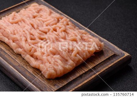 Raw ground chicken for burgers and other food. Raw minced chicken meat Raw ground chicken for burgers and other food. Raw minced chicken meat 135760714