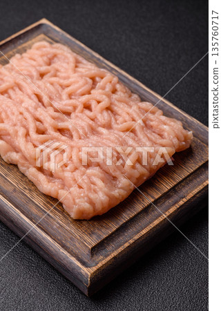 Raw ground chicken for burgers and other food. Raw minced chicken meat Raw ground chicken for burgers and other food. Raw minced chicken meat 135760717