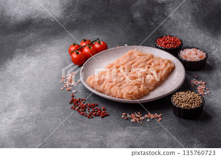 Raw ground chicken for burgers and other food. Raw minced chicken meat 135760723